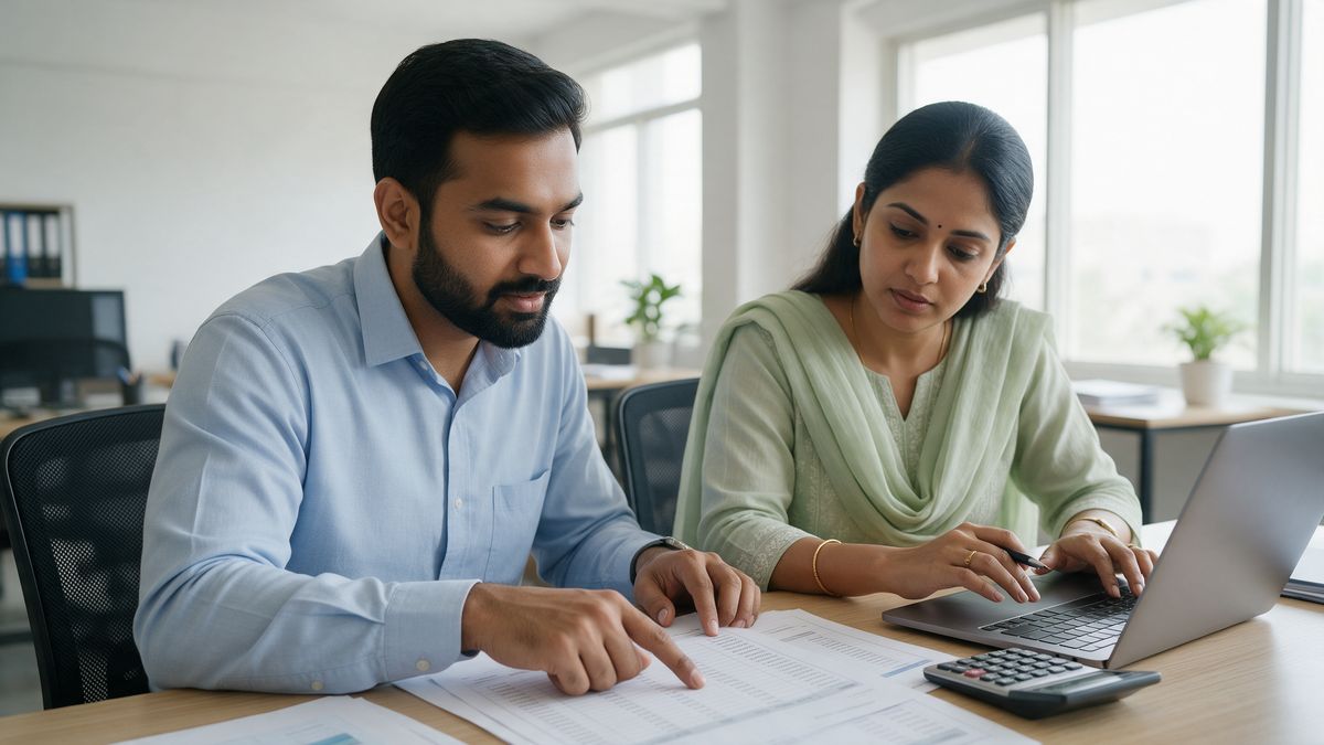 Finance and HR professionals checking payroll sheets